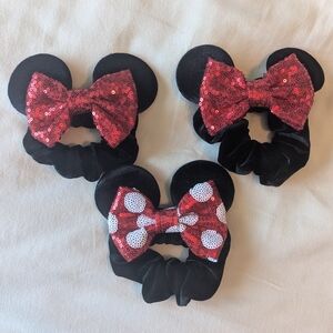 Minnie Mouse Inspired Black & Red Sequin Bow Scrunchie Hair Ties